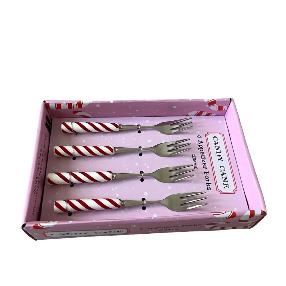 Christmas Candy Cane Peppermint Appetizer Forks Set of 4